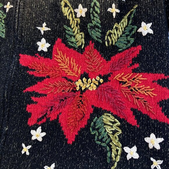 Talbots Silk Cardigan Poinsetta Embroidered Full Zip Festive Holiday, size Large - Picture 11 of 11